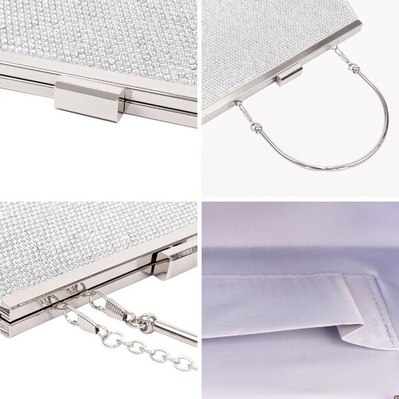 Women's Evening Handbags, Sparkly Top-Handle Rhinestone Purse w/Chain, Fashion D - Picture 5 of 7